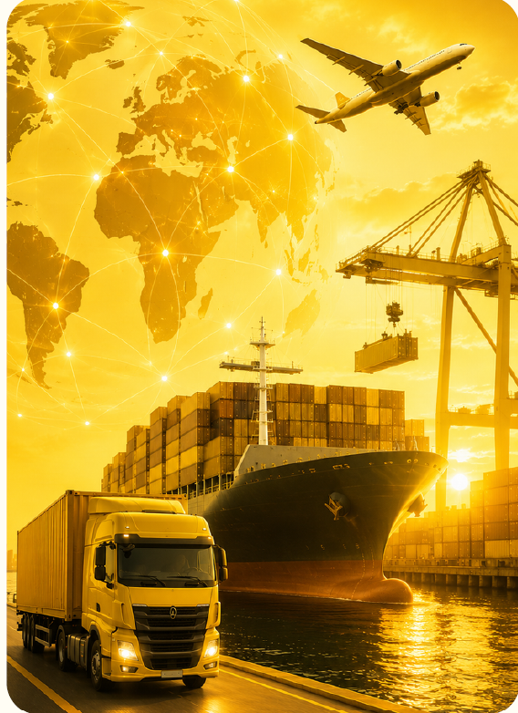 Global Export — Cargo Ship, Airplane, Truck